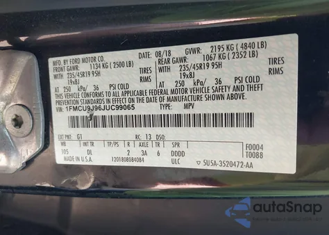 2018 Ford Escape Titanium from USA, damaged, VIN 1FMCU9J96JUC99065